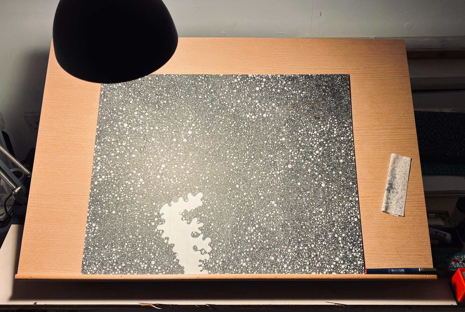 Ink on paper, process-based drawing